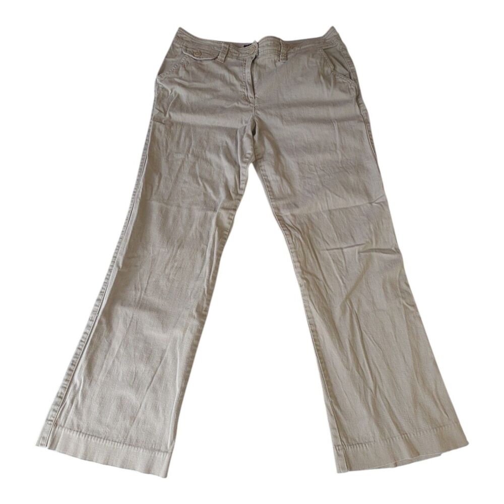 Larry Levine Stretch Women's Straight Leg Pants Size 10 Khaki Cotton Blend